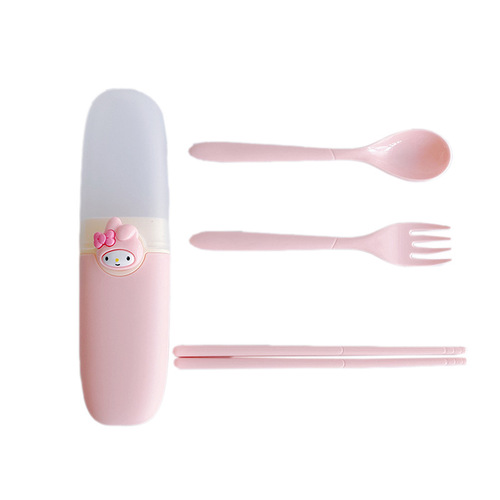 Wheat tableware set of three pieces, travel portable spoon fork chopsticks tableware box, straw tableware set