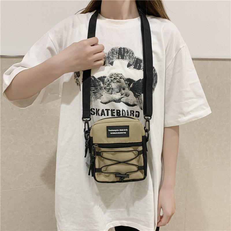 67g Weight Zipper Closure Type Single Shoulder Strap Strap Type Crossbody Bag Bags Type Nylon Material Letter Pattern Streetwear Style Square Shape Khaki, Light Grey, White, Black Color Small Size Small Nylon Letter Streetwear Square Zipper Crossbody Bag 60