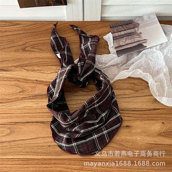 2025 spring new children's plaid triangle scarf all-match retro scarf shawl warm scarf neck protection small scarf