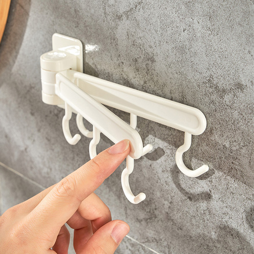 Japan KM.665. Multi-purpose swivel hook, double swivel rod, six-hook hanger, adhesive kitchen gadget hanger