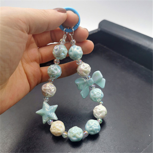 New bird's nest beaded keychain pendant five-pointed star decoration mobile phone case lanyard bag pendant women's wholesale