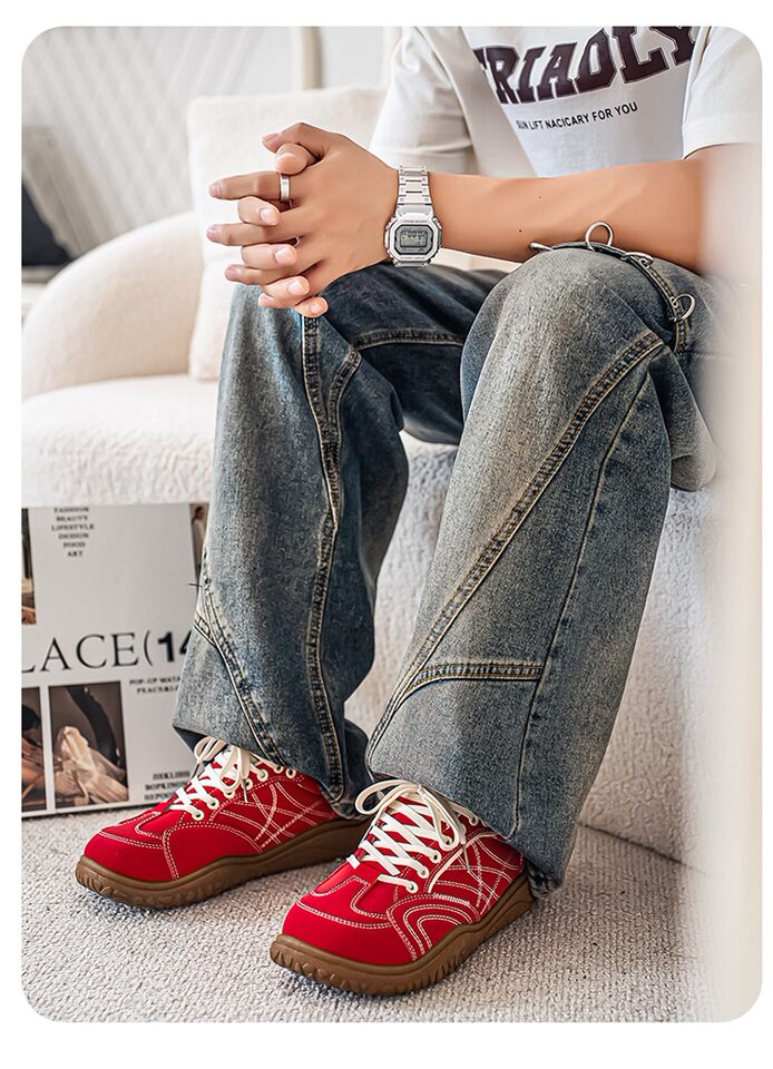 Giày sneaker nam cổ thấp mũi tròn rộng form Đức, đế bằng gót thấp 1–3 cm, dây buộc, phối màu trơn — Z8822 màu đỏ, Z8822 thẻ trắng, Z8822 thẻ đen chi tiết 13
