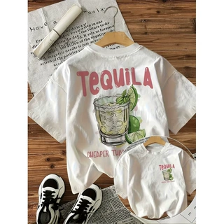 欧码纯棉跨境外贸 shein正反面印花复古TEQUILA龙舌兰印花短