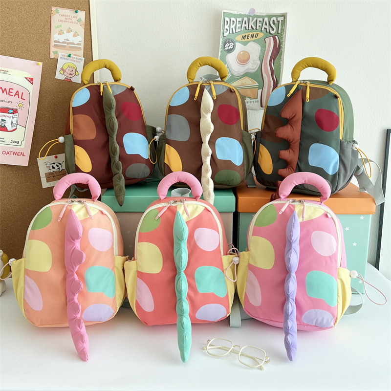 New Children's Backpacks for Boys and Girls, Cute Color-Blocking Animal-Shaped Dinosaur Backpacks, Soft Cartoon Backpacks