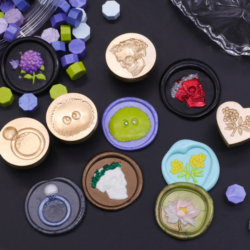 New fire lacquer seal head relief in October Plant calla lily and small plum copper head invitation seal seal DIY