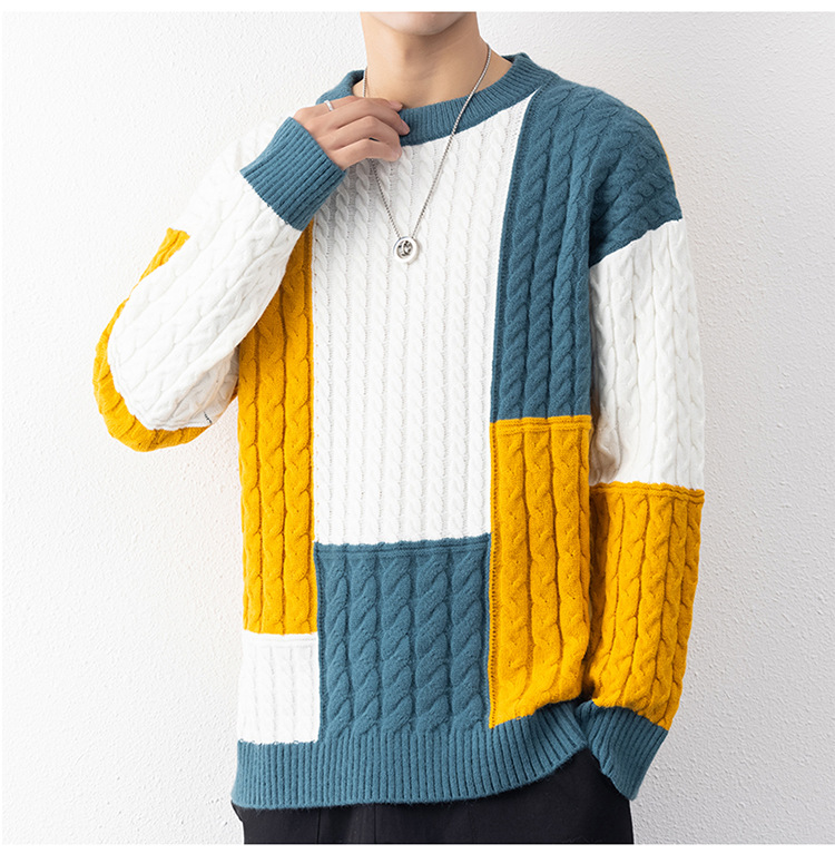 Otoño y invierno suéter de cuello redondo para hombres a cuadros estilo de puerto suelto estudiantes guapo estilo coreano 2025 camiseta de punto casuales