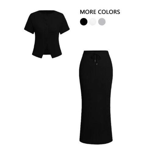 2025 夏の新スタイル AliExpress Amazon ヨーロッパとアメリカの貿易スリムセクシーなボタン半袖ロングスカートスーツ女性のための|undefined