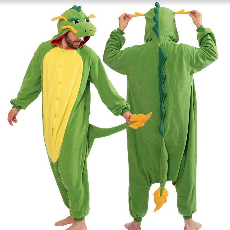 Cross-Border Chinese Dragon Cartoon One-Piece Pajamas for Men and Women, Halloween Kappa, Hedgehog, Crocodile, Chinchilla, Shark Costume