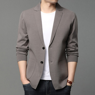 New Men's Knitted Cardigan Spring and Autumn Thin Men's Jacket Korean Fashionable Solid Color Cardigan Small Suit Sweater