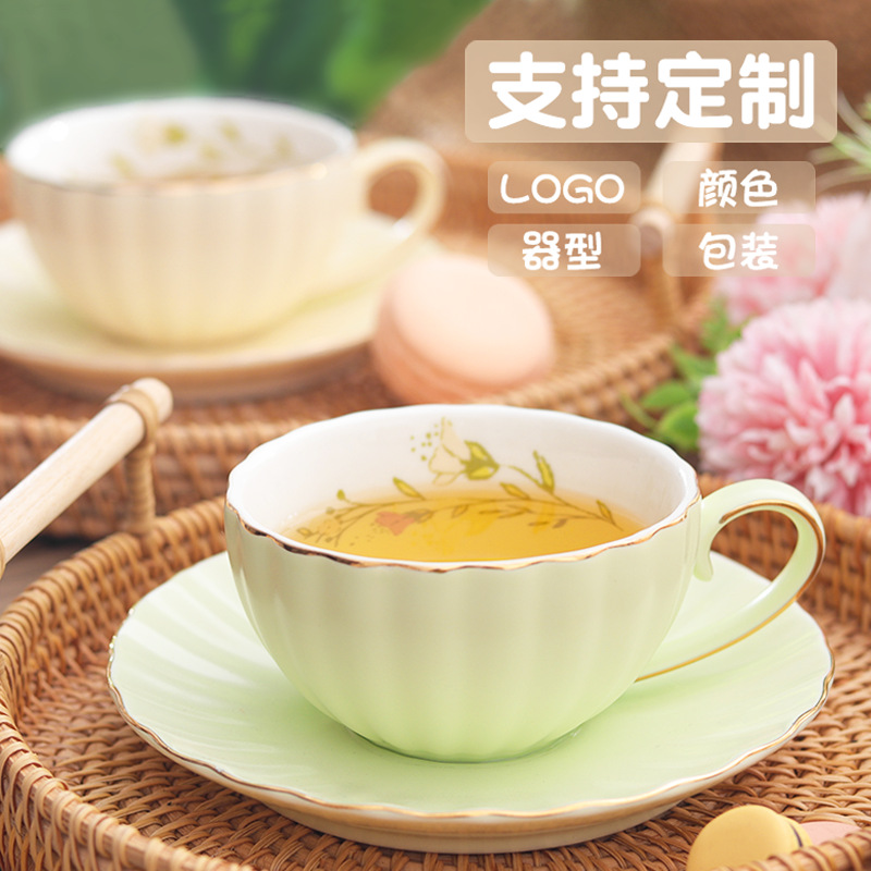 Taza de café de calabaza de cerámica estilo europeo luz lujo ins Garland negro taza de té Oficina en el hogar simple traje de té de la tarde