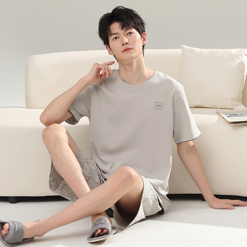 Men's Summer Pajamas Modal Short-Sleeved Shorts Thin Large Size Simple Round Neck Casual Summer Home Wear Set