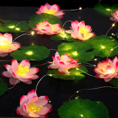 新型ledシミュレーションハスの花の灯はアイデアの蓮の葉の銅線の明かりのデパートの仏堂の池の装飾を並べてスイレンの明かりを配置します。