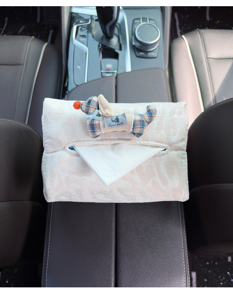 Cartoon Fabric Dachshund Dog Car Tissue Box, Car Seat Back Tissue Holder, High-End Armrest Box Tissue Box for Women