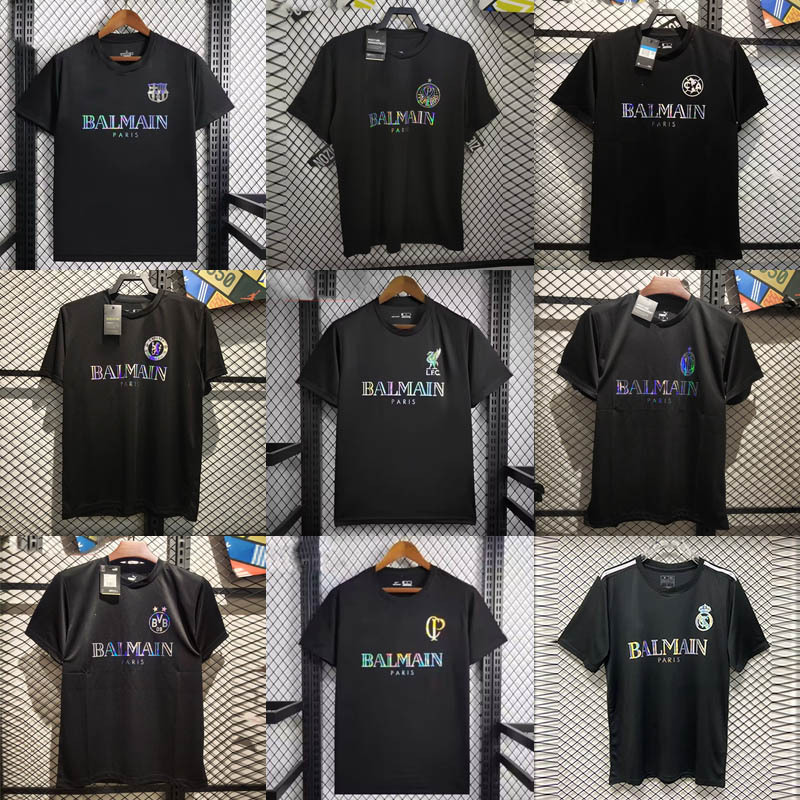 Pure Cotton Sports Casual T-Shirt Club Barcelona Co-Branded Reflective Label Short-Sleeved Top Real Madrid Paris Training Uniform