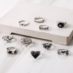 亞馬遜復古動物戒指甜酷街頭風8號數字幸運黑桃A撲克牌10件套戒指