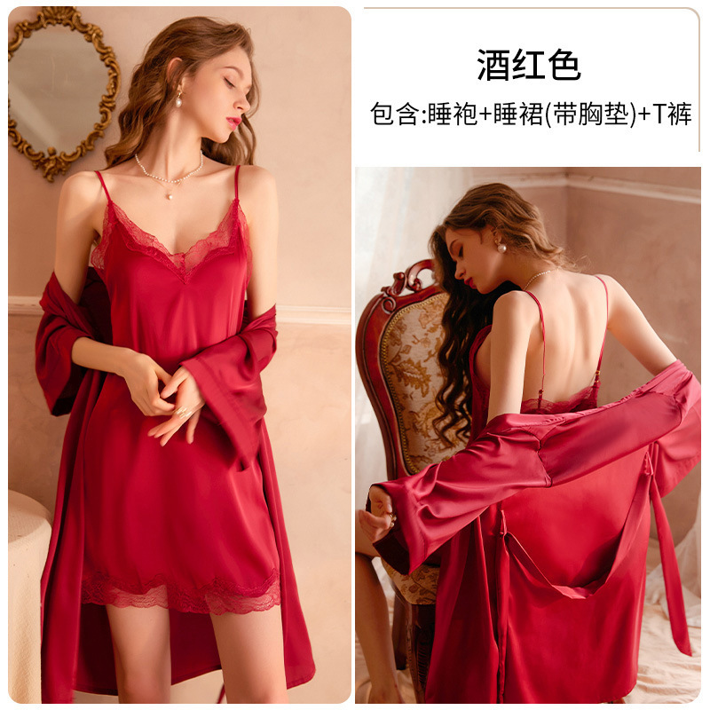 Abrigo rojo vino, cinturón de camisón (con almohadilla para el pecho)