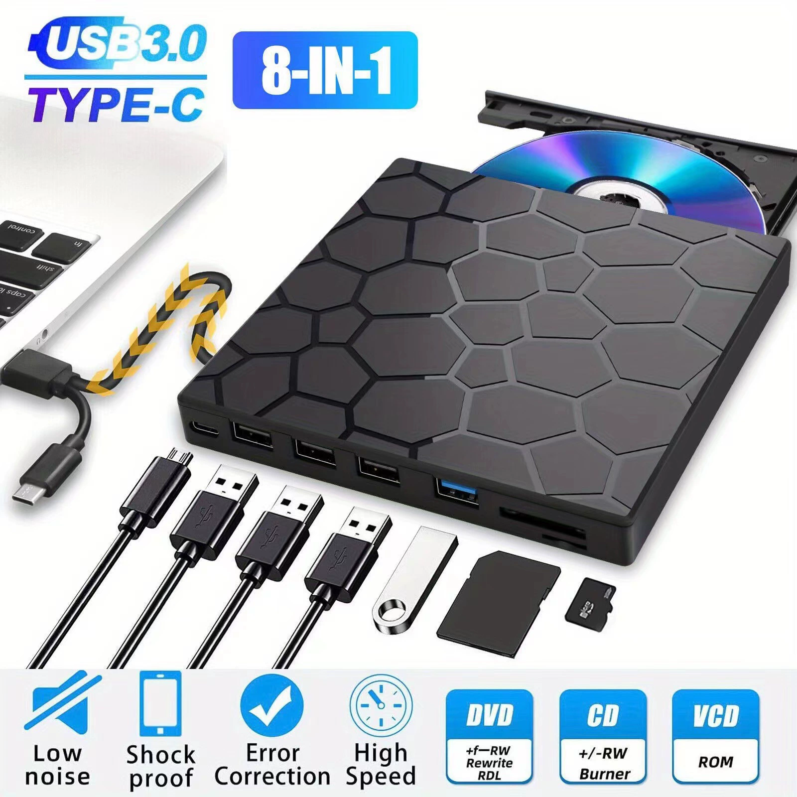 New product multi -function extension external optical drive DVD burning machine seven -in -one USB/Type interface can external U disk