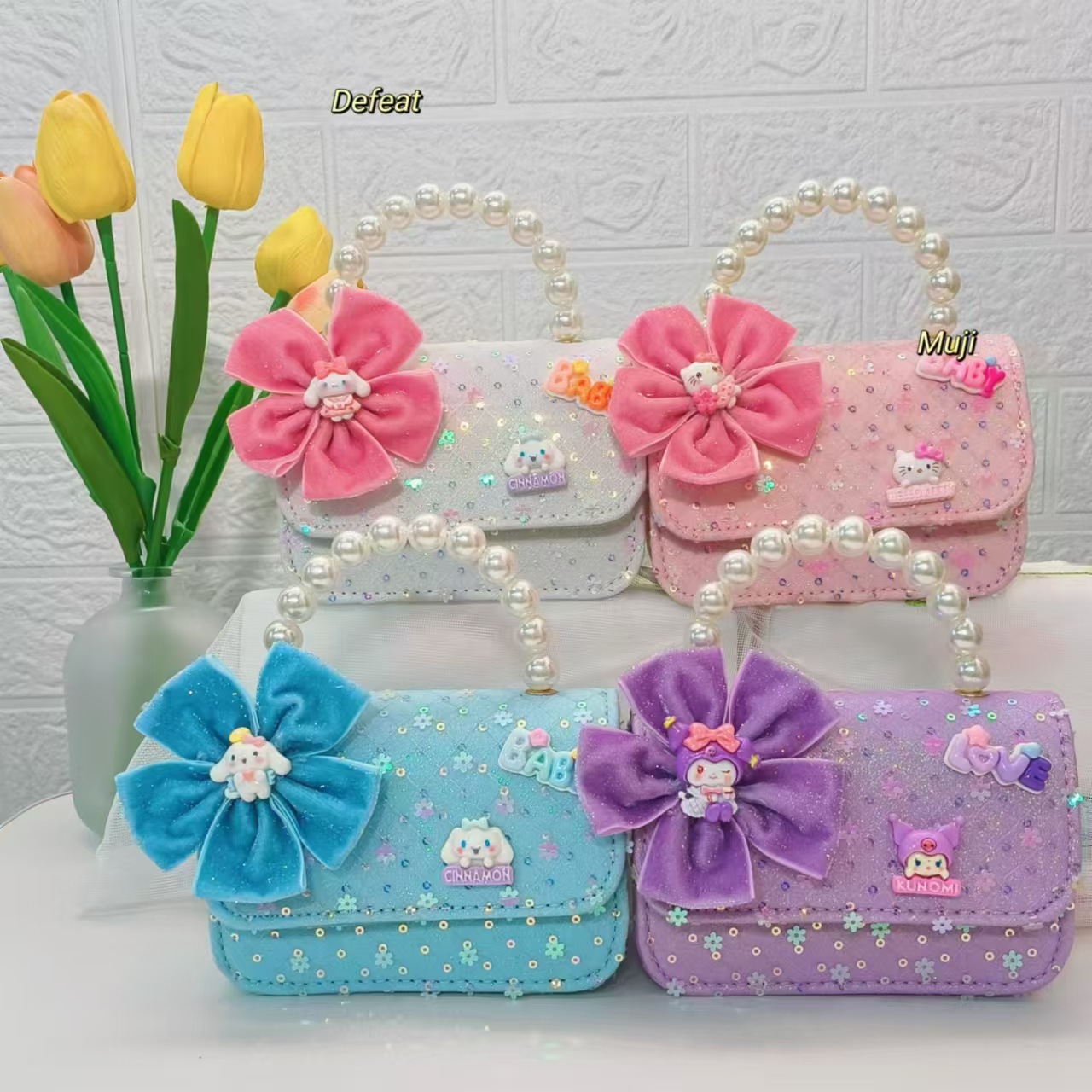 Bolsas de mano de perlas de arco, bolsas de dibujos animados, bolsas de niños, bolsas de cambio para niñas, bolsas de accesorios, bolsas de cadena, bolsas de sequillas