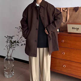 冬季日系男装复古毛呢大衣男女氛围感中长款风衣宽松休闲外套保暖