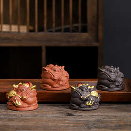 紫砂金蟾茶宠摆件精品可养茶桌茶台摆件大全饰品高档招财蟾蜍茶具