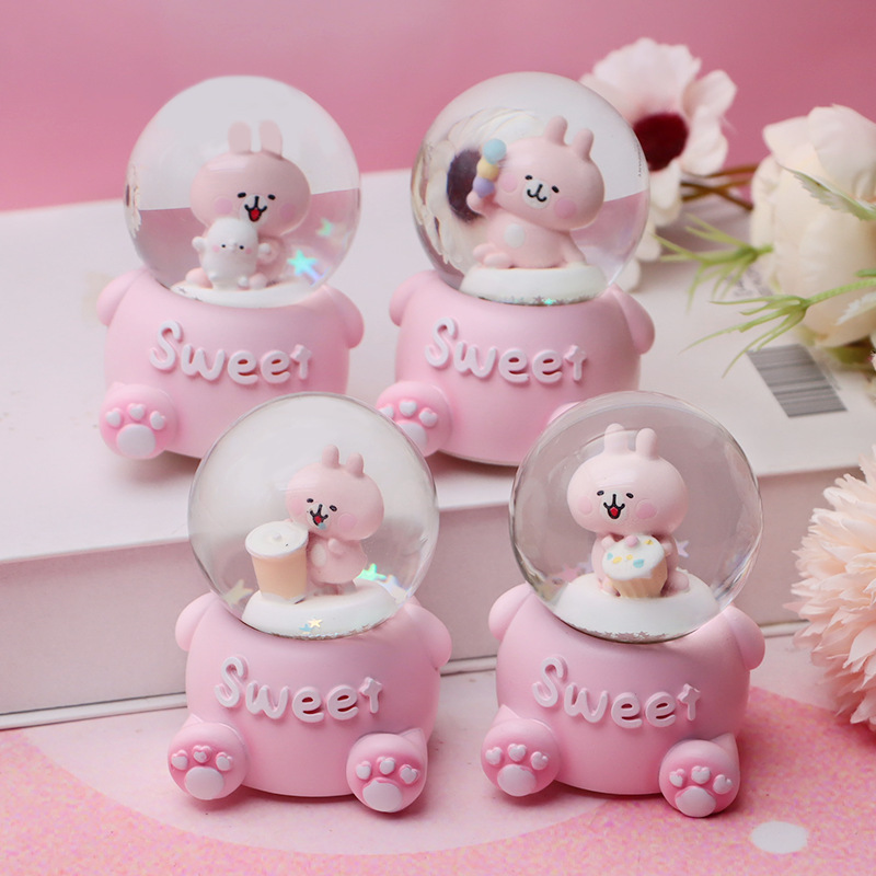 Small Cute Pink Rabbit Kanahera Crystal Ball Cartoon Luminous Desktop Decoration Ornaments as Gifts for Children