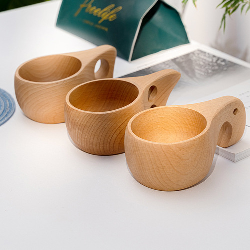 Beech Finnish Cup Rubber Wood Internet Celebrity Milk Cup Stirring Cup High-Looking Milk Cup Wooden Cup Wholesale Water Cup