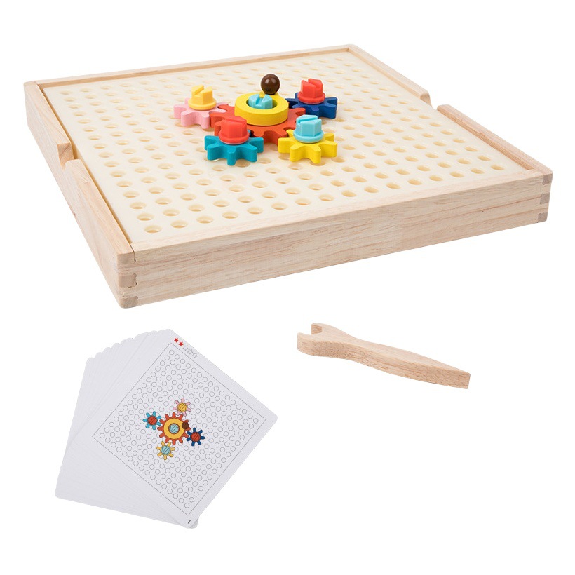 Los niños transfronterizos de madera educación temprana kindergarten color cognición juego tuerca engranaje conjunto de uñas setas juguetes educativos