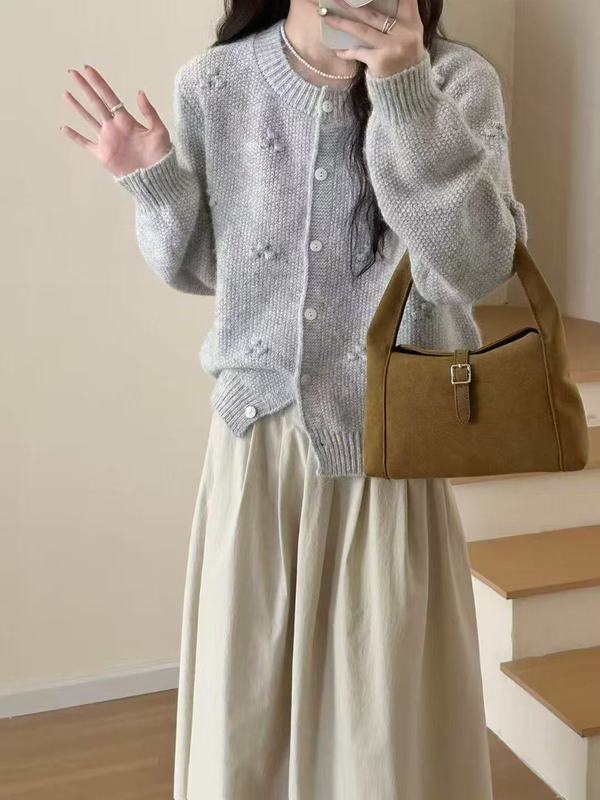 重工设计高级感手工立体花朵针织开衫上衣女2025秋季新款毛衣外套|undefined