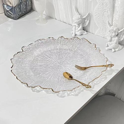 Classic transparent bead edge plate fruit plate wedding banquet plate European home decoration tray pastry snack plate