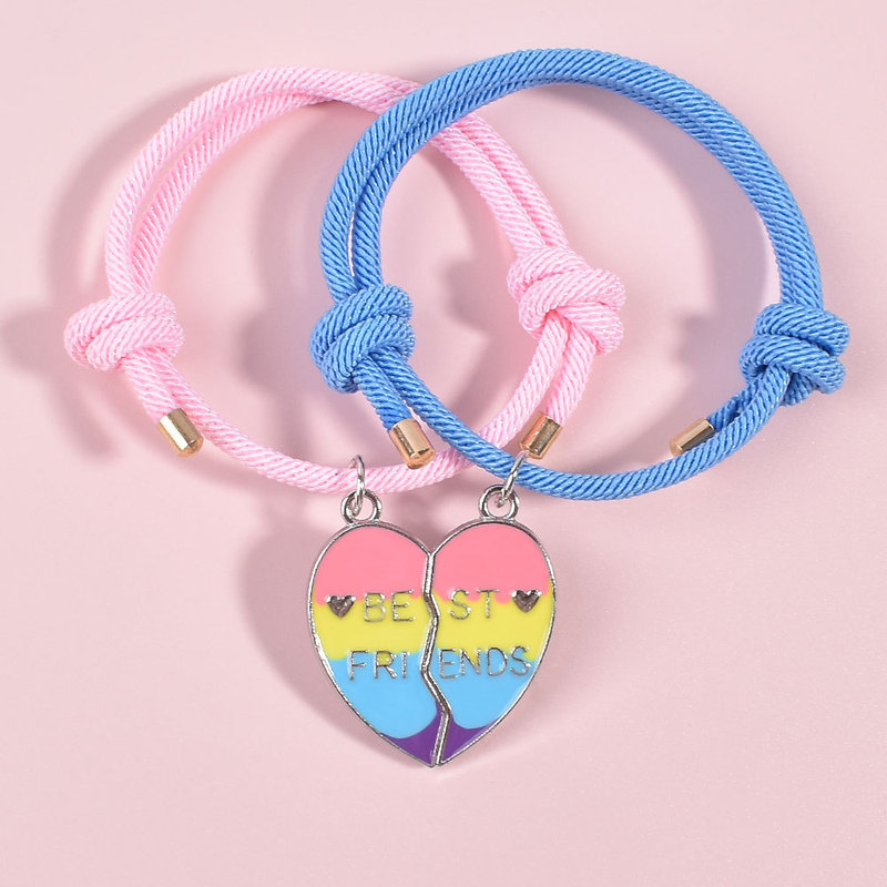 Amazon Cross-Border New Color Milan Rope Love Stitching Bracelet Good Friend Bestie Heart-Shaped Magnetic Bracelet for Women