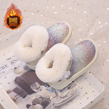女童雪地靴2025冬季新款保暖加绒棉靴儿童棉鞋亮片时尚公主短靴潮