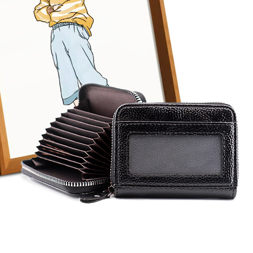 New style accordion card bag for women, multi-card slot card holder, fireproof tape, mirror window zipper card holder, men and women's short coin bag