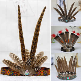 包邮印第安羽毛头饰发带非洲夸张酋长帽儿童走秀表演舞台道具