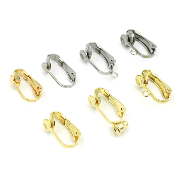 Stainless steel ear clip welding bullet ear plug painless non-pierced earrings spring ear clip with hanging ring diy earrings