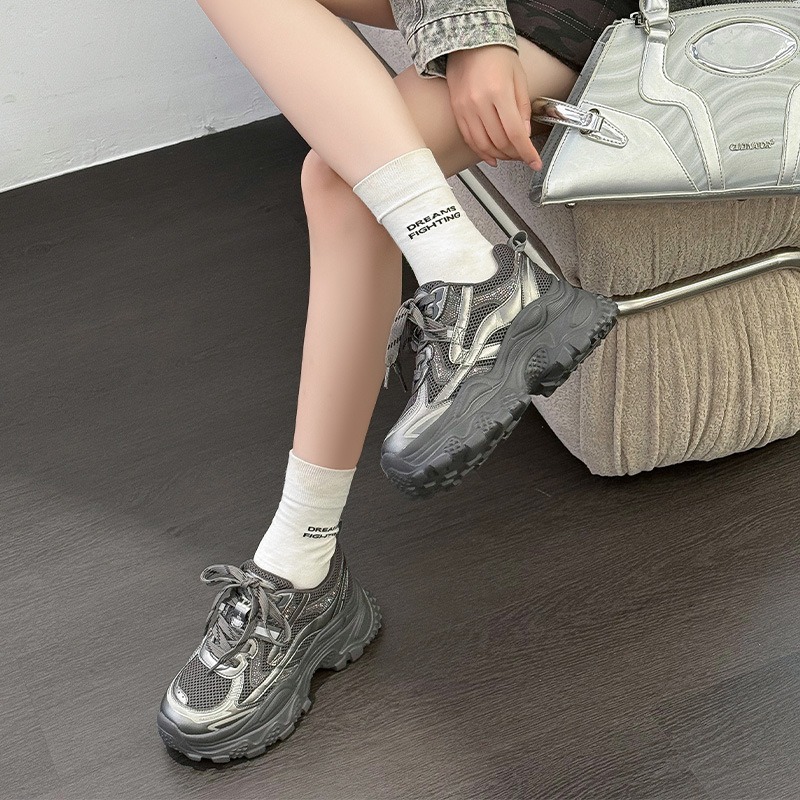 欧洲站爆款老爹鞋女2025秋新款时尚水钻厚底增高小个子休闲运动鞋|undefined