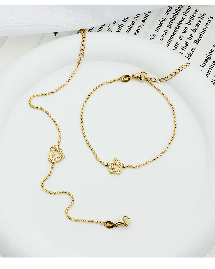 Zircon Inlay Material Bracelets Classification Titanium Steel Chain Material Simple Style Geometric Heart Shape Titanium Steel Zircon Bracelets In Bulk