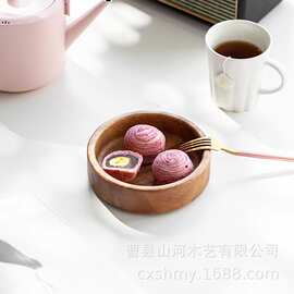 胡桃木方形下午茶托盘日式餐具家用点心小圆钵简约风格可堆叠盘子