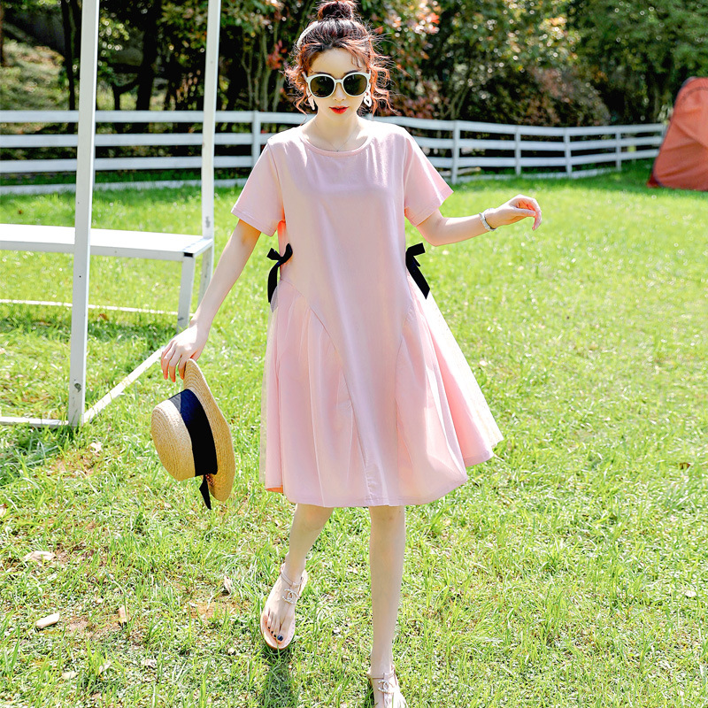 孕婦裝夏季韓版寬松顯瘦遮肚減齡針織拼接網紗孕婦連衣裙XF-2127