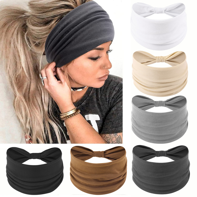 European and American Cross-Border Women's Solid Color Cotton Wide-Brimmed Elastic Headband Sports Headband Sweat-Absorbent Yoga Fashion Headscarf Headband