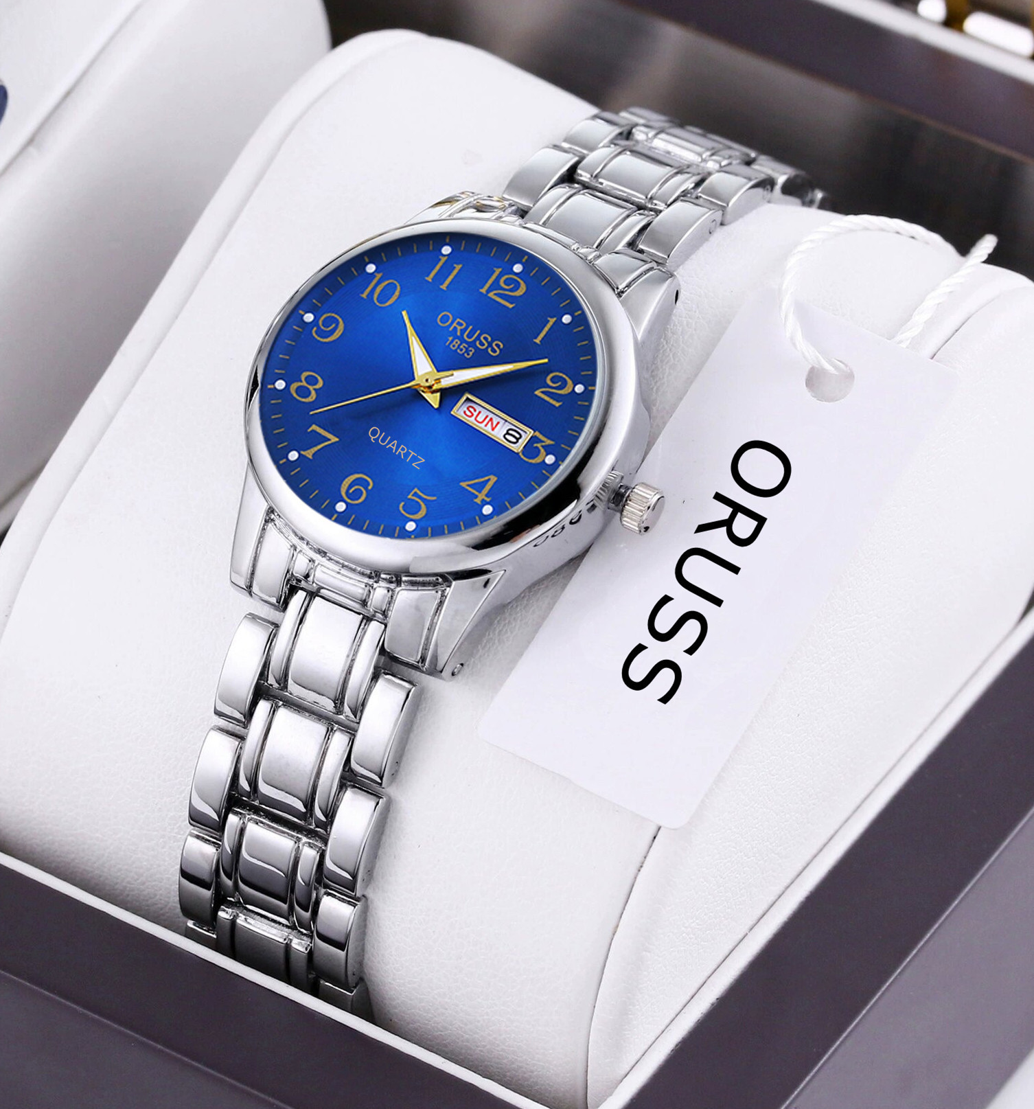 Digital women's watch - silver band, blue dial