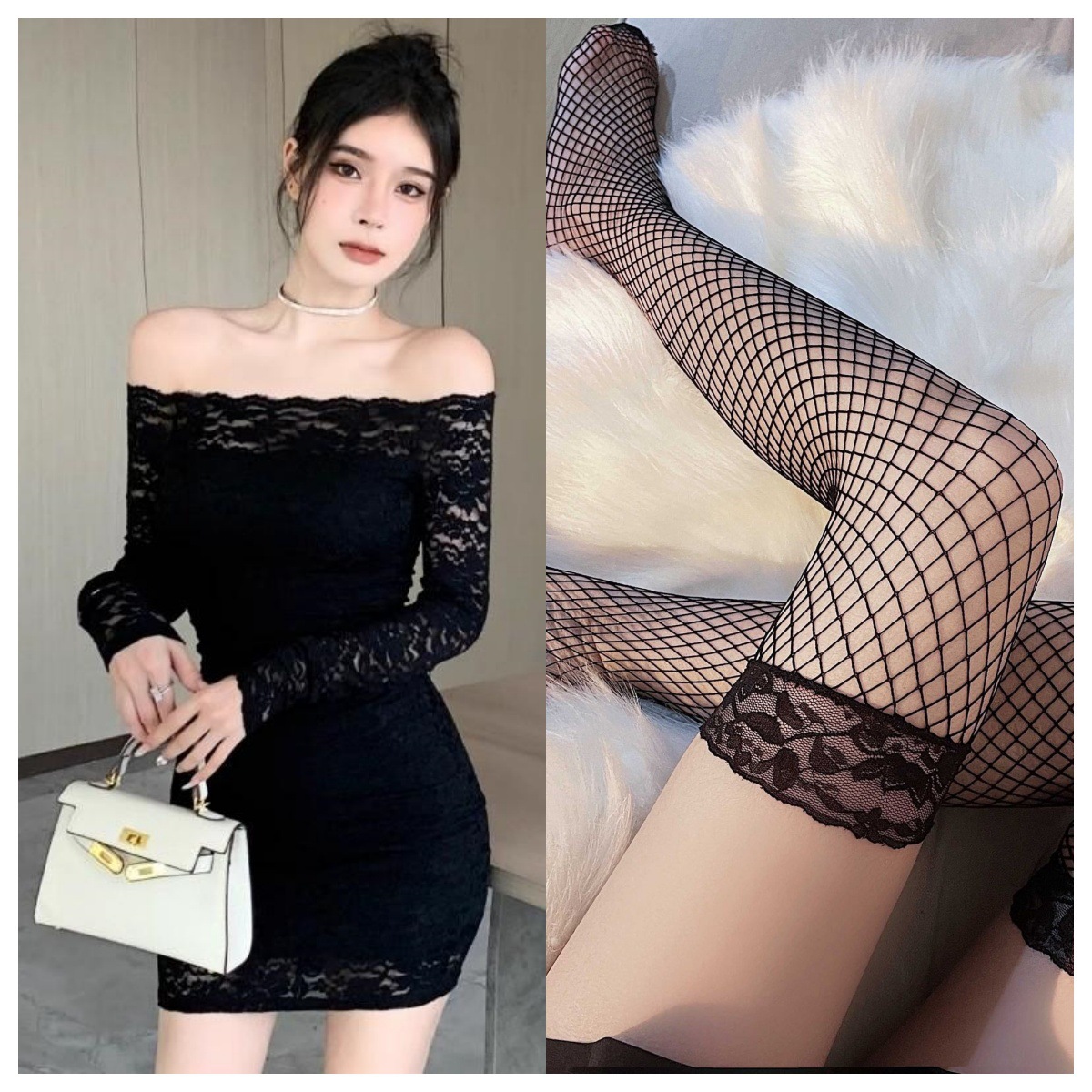 검은색 드레스 + 검은색 망사스타킹