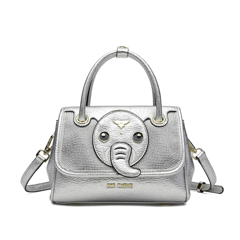 Women's silver diamond-studded high-end handbag, a unique designer style, soft PU leather crossbody bag with a flap closure, model 3048 #
