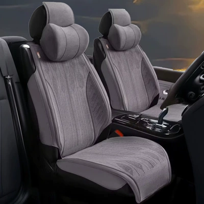 Suede Car Seat Cushion, All-Season | Four Seasons Pad - gray-full-latex-five-seater-car-seat-default-item