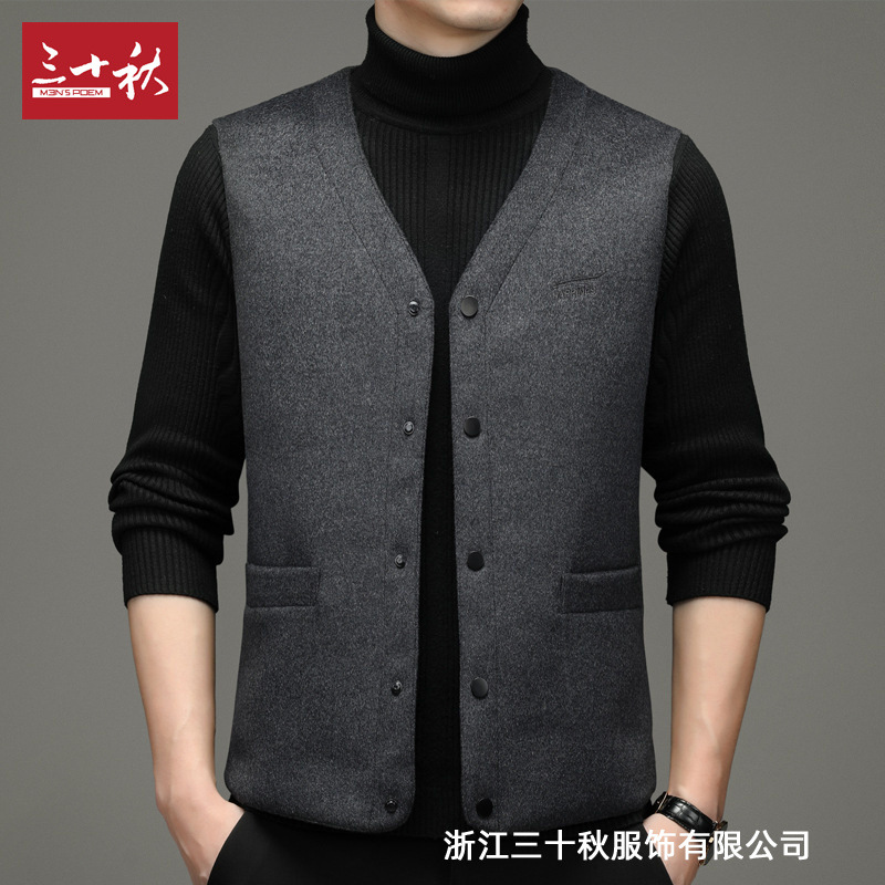 30 가을 중년 남성 통근 캐주얼 조끼 스트레이트 싱글 브레스트 두꺼운 조끼 봄과 가을