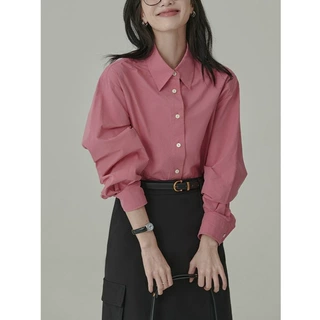 免烫~衬衫女早春上衣法慵懒风宽松小众长袖港味别致气质白色衬衣