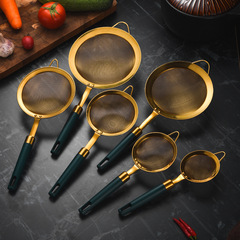 304 stainless steel gold green handle single hook mesh leakage kitchen household oil leakage grease filter mesh leakage powder sieve