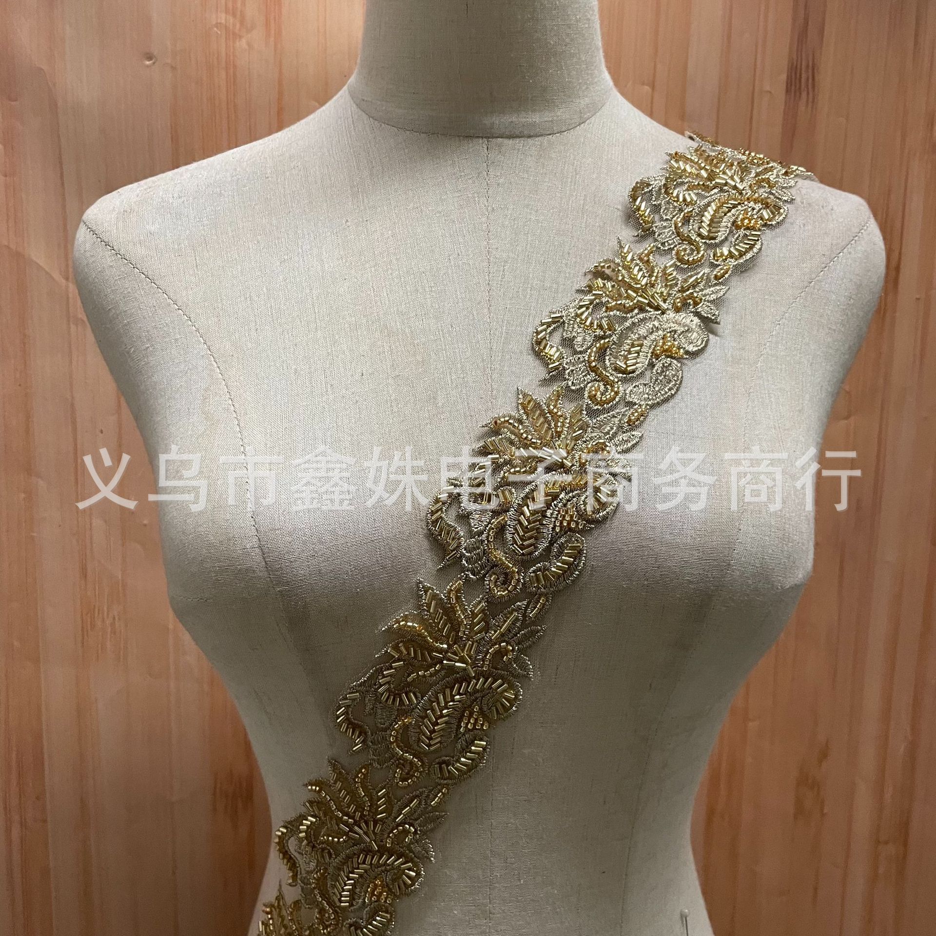 钉珠刺绣条码金色蕾丝花边珠片婚纱礼服辅料高档银色新款珠绣网底