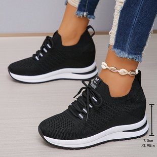 Cross-border Inner Height Women's Shoes 2024 Autumn New Foreign Trade Flying Weaver Women's Shoes Slimming Songcake Bottom Women's Casual Shoes