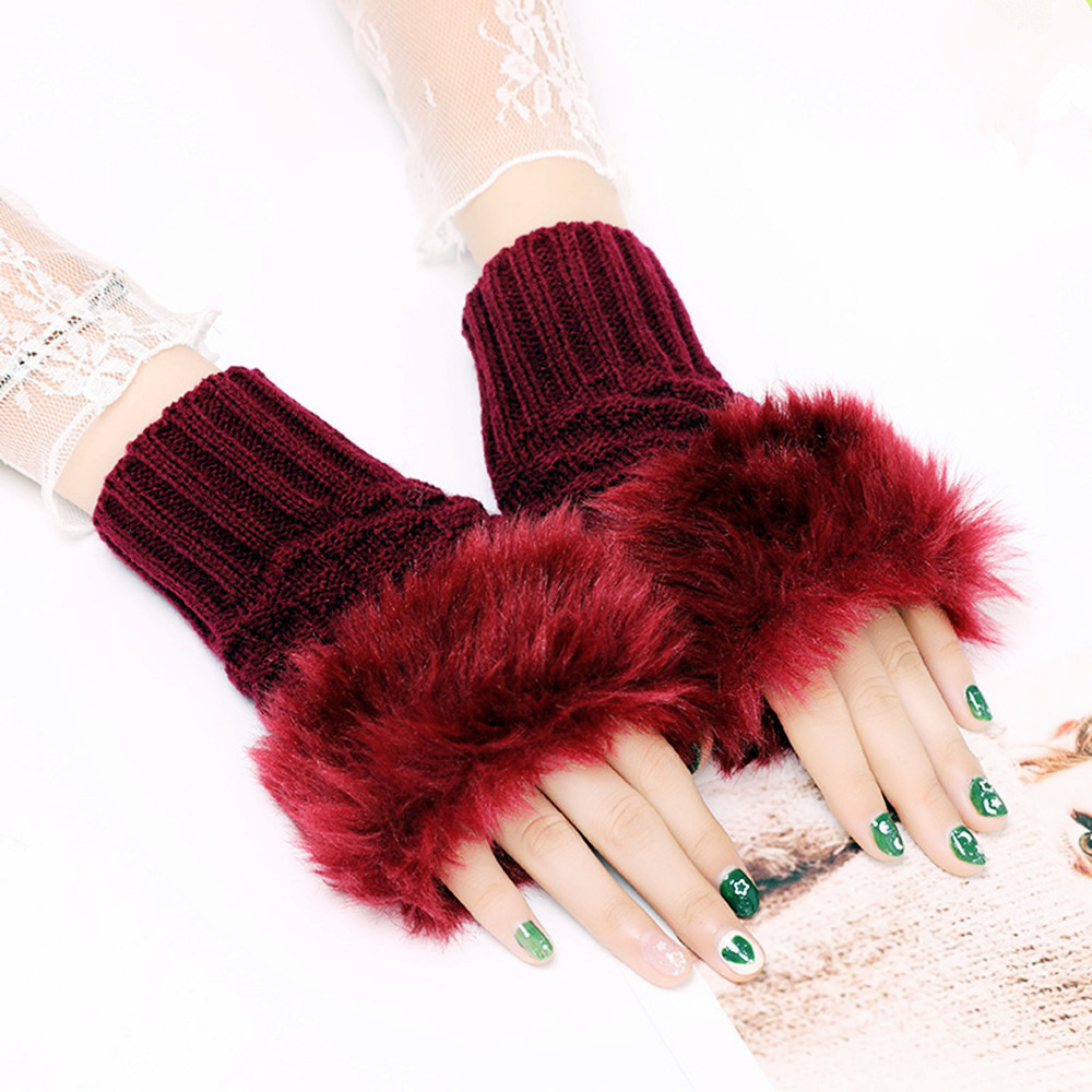 Gestrickte Fingerlose Pelzhandschuhe Für Damen Für Den Winter_voghion.com