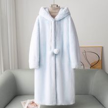 厂家现货秋冬新品过膝长款仿水貂大衣2025宽松大码女式连帽金貂绒